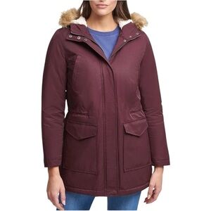 Levi Strauss Sherpa Faux Fur Trim Parka Coat Jacket Medium M Burgundy Cold Weath